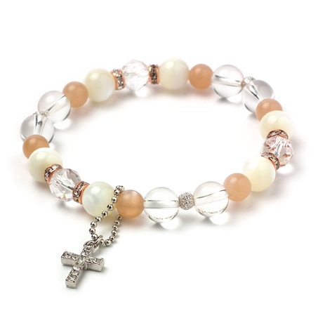 マザーオブパール×オレンジムーンストーン 天然石 ブレスレット