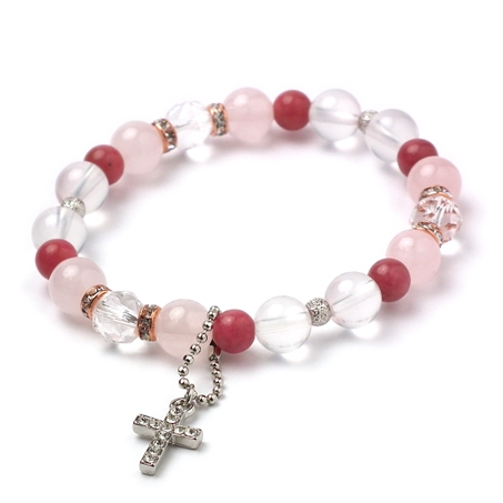 ローズクォーツ×ロードナイト×ミルキークォーツ 天然石 ブレスレット