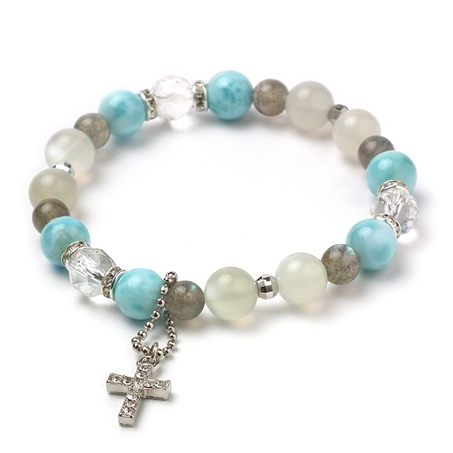 ラリマー×ラブラドライト×シルバームーンストーン 天然石 ブレスレット