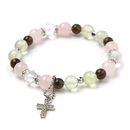 ローズクォーツ×スモーキークォーツ×プレナイト 天然石 ブレスレット