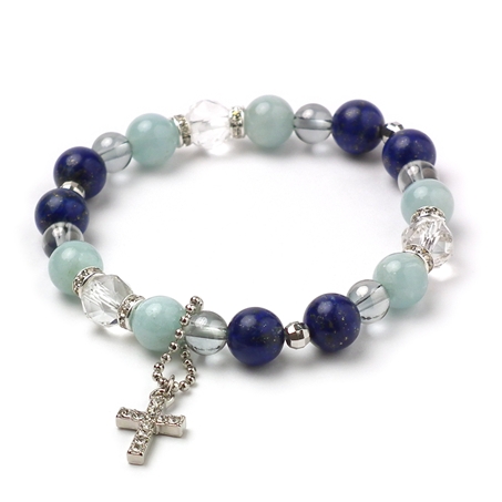 アクアマリン×ラピスラズリ×水晶×オーラクォーツ 天然石 ブレスレット
