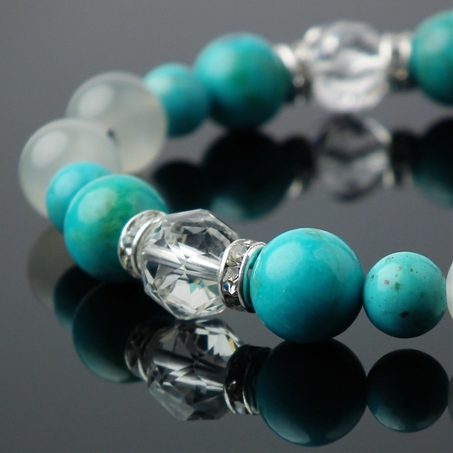 ターコイズ×シルバームーンストーン×水晶 天然石 ブレスレット