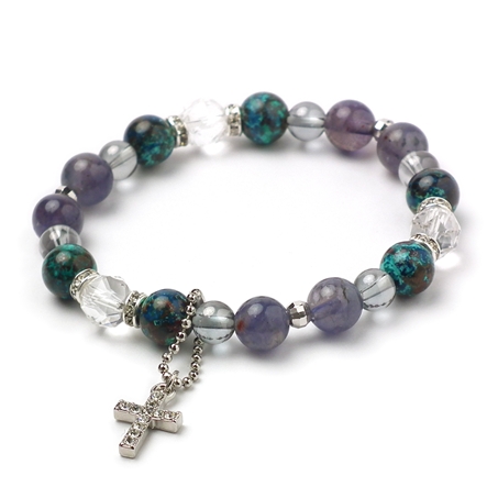 クリソコラ×アイオライト×オーラクォーツ 天然石 ブレスレット