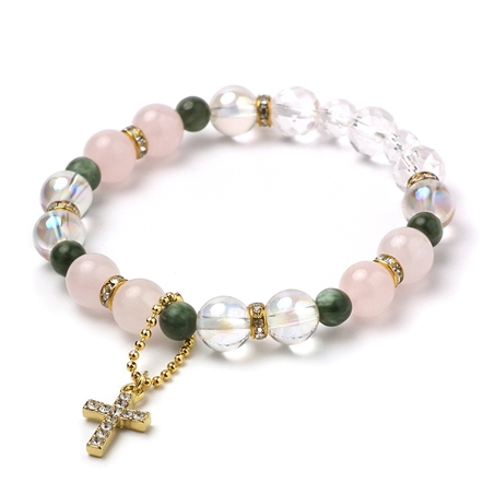 セラフィナイト×ローズクォーツ×水晶×オーラクォーツ 天然石 ブレスレット