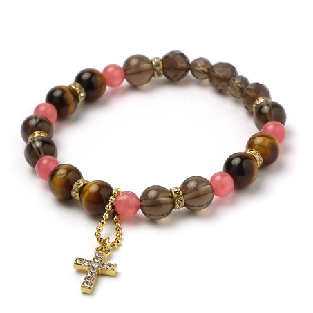 タイガーアイ×インカローズ×スモーキークォーツ 天然石 ブレスレット