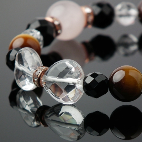 ローズクォーツ×タイガーアイ×オニキス×水晶 天然石 ブレスレット