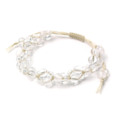 ミルキークォーツ×水晶 天然石 編み込みブレスレット