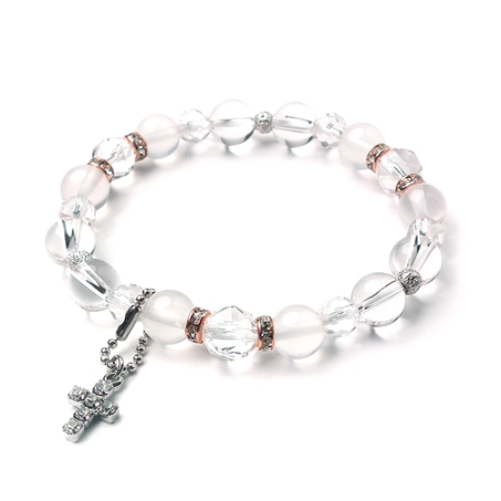 ミルキークォーツ 水晶 天然石 ブレスレット （ピンク）