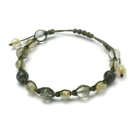 グリーンファントムクォーツ×ルチルクォーツ×水晶 天然石 編み込みブレスレット