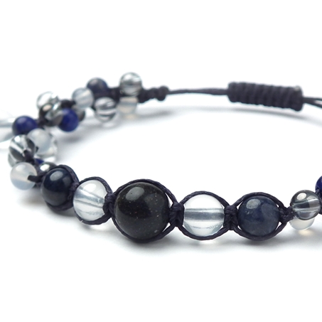 ブラックオパール×サファイア×ミルキークォーツ×ラピスラズリ 天然石 編み込みブレスレット