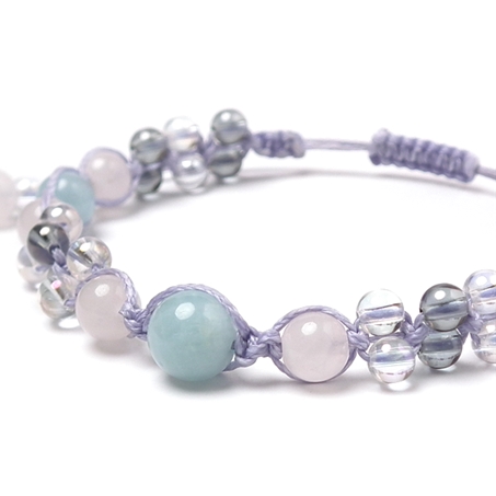 アクアマリン×ローズクォーツ×オーラクォーツ 天然石 編み込みブレスレット