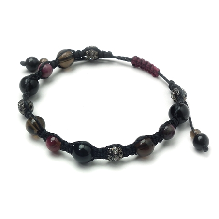 トルマリン×スモーキークォーツ×ブラックトルマリン 天然石 編み込みブレスレット