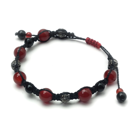 オブシディアン×レッドアゲート 天然石 編み込みブレスレット