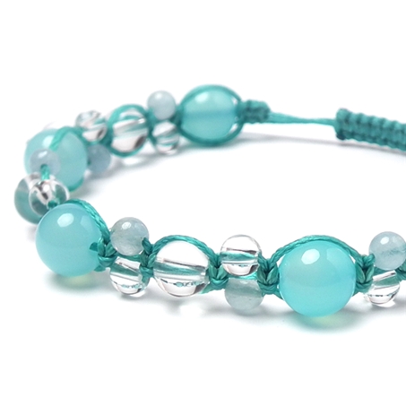 シーブルーカルセドニー×アクアマリン×水晶 天然石 編み込みブレスレット