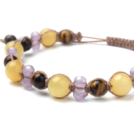 アラゴナイト×タイガーアイ×ラベンダーアメジスト 天然石 編み込みブレスレット