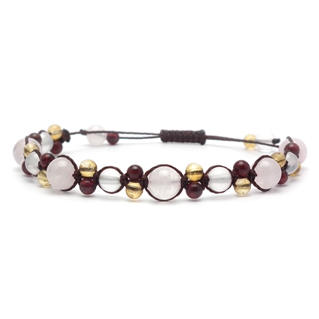 ローズクォーツ×ガーネット×シトリン×ミルキークォーツ 天然石 編み込みブレスレット 