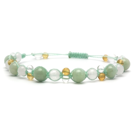 翡翠×ローズクォーツ×シトリン×水晶 天然石編み込みブレスレット 