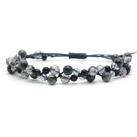 イーグルアイ×ブルータイガーアイ×オーラクォーツ 天然石 編み込みブレスレット 