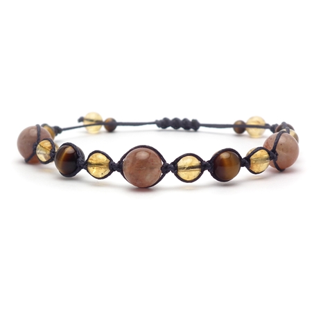サンストーン×タイガーアイ×シトリン 天然石 編み込みブレスレット 