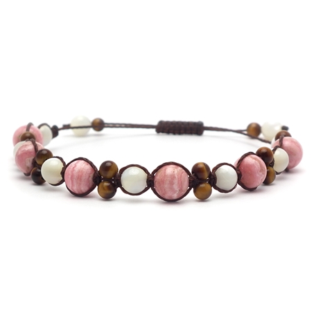 インカローズ マザーオブパール タイガーアイ 天然石編み込みブレスレット 