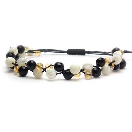 オニキス×マザーオブパール×シトリン 天然石 編み込みブレスレット 