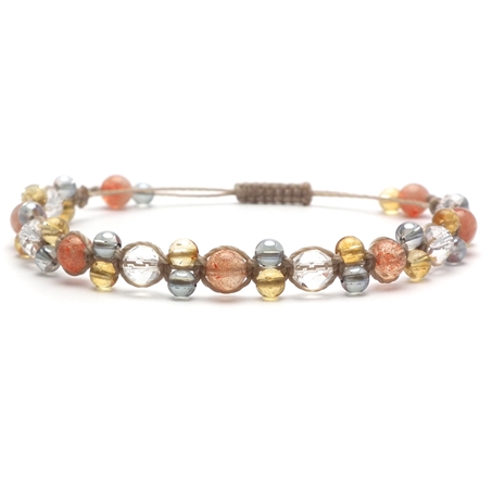 サンストーン×水晶×シトリン×オーラクォーツ 天然石編み込みブレスレット 
