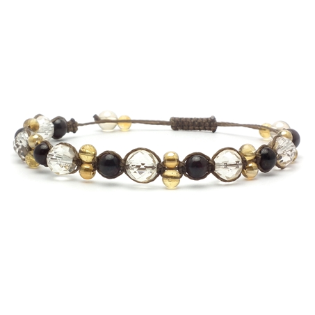 シャンパンカラークォーツ×ガーネット×シトリン×オーラクォーツ 天然石 編み込みブレスレット 