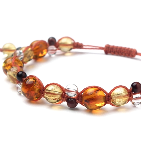 アンバー×シトリン×レッドタイガーアイ×水晶 天然石 編み込みブレスレット