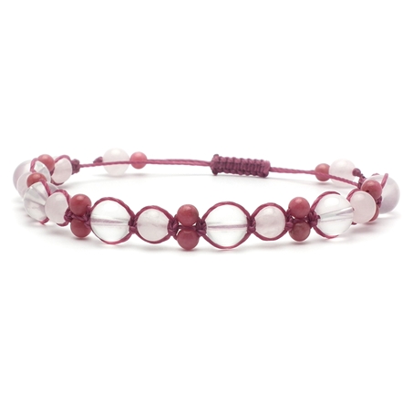 ミルキークォーツ×ローズクォーツ×ロードナイト 天然石 編み込みブレスレット 