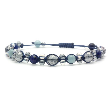 ラピスラズリ×アクアマリン×オーラクォーツ 天然石 編み込みブレスレット 