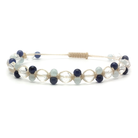 水晶×ソーダライト×アクアマリン 天然石 編み込みブレスレット 