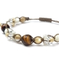 タイガーアイ×マザーオブパール×水晶 天然石 編み込みブレスレット