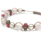 ピンクカルセドニー×スモーキークォーツ×ロードナイト 天然石 編み込みブレスレット